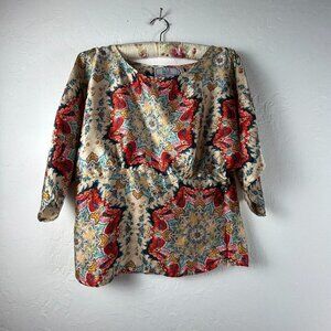 Anthropologie Kas New York Womens 6 Colorful Winterstar Kimono Satin Blouse